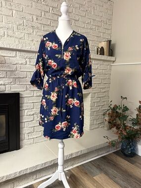 Stella Tweed Navy Blue Floral Mini Dress with Pink Accents Size Medium